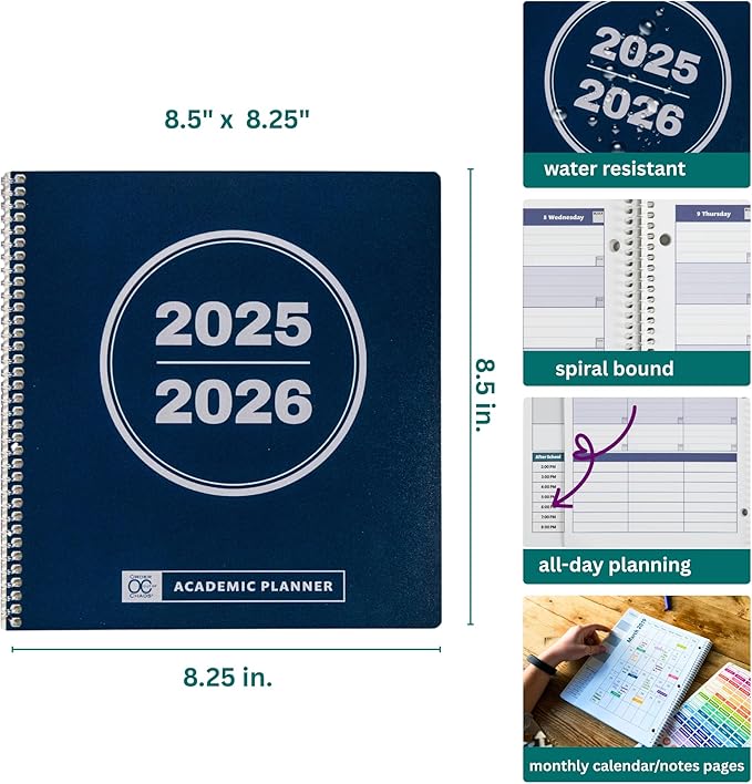 Order Out Of Chaos 2025-2026 Academic Planner, Daily, Weekly & Monthly Time Management School Agenda, Size 8.5x8.25 (Licorice)-DeskLoop Office