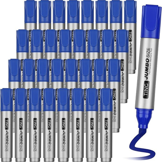 Fuutreo 32 Pcs Jumbo Permanent Markers Bulk Large Chisel Tip Permanent Markers Waterproof Jumbo Pens Quick Drying Office Teacher Supplies(Blue)-DeskLoop Office
