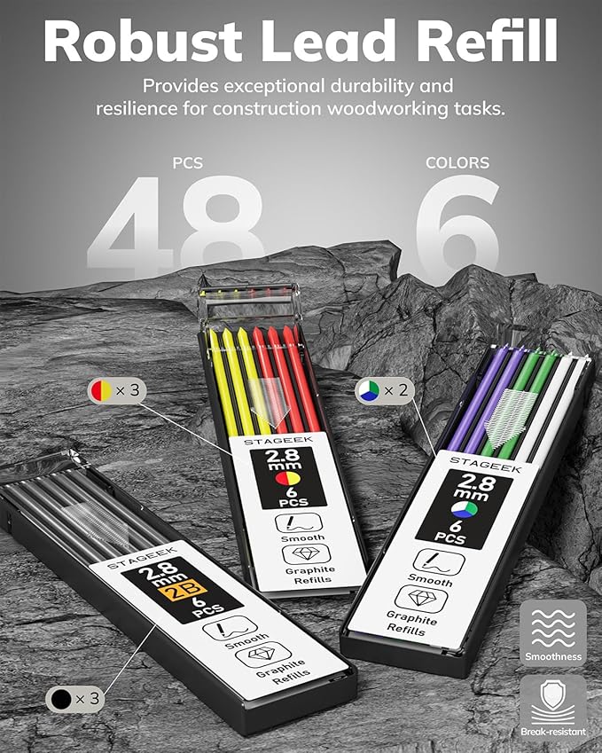 4PCS Carpenter Pencils with Sharpener, Heavy Duty Woodworking Pencils, Mechanical Carpenter Pencil with 52 Refills, Deep Hole Long Nib Marker Pens for Architect Construction Marking with Case-DeskLoop Office