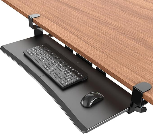 Large Keyboard Tray Under Desk - Slide Out with Sturdy C-Clip Mount System, 27 (31.2 Including Clamps) X 11.81 Put-Out Keyboard Tray Computer Drawer for Ergonomic Typing, Black-DeskLoop Office