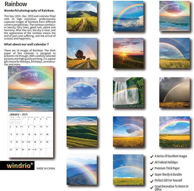 2025 Wall Calendar,Calendar 2025, January 2025 - December 2025, Wall Calendar Rainbow, 12" x 24" Opened,Full Page Months Thick & Sturdy Paper for Calendar Organizing & Planning-DeskLoop Office