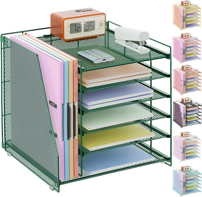 gianotter Desk Organizers and Accessories, 6-Tier Paper Organizer with Magazine rack, File Organizer for Desk, Office Accessories & Workspace (Green)-DeskLoop Office