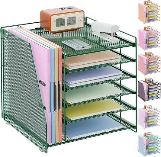 gianotter Desk Organizers and Accessories, 6-Tier Paper Organizer with Magazine rack, File Organizer for Desk, Office Accessories & Workspace (Green)-DeskLoop Office