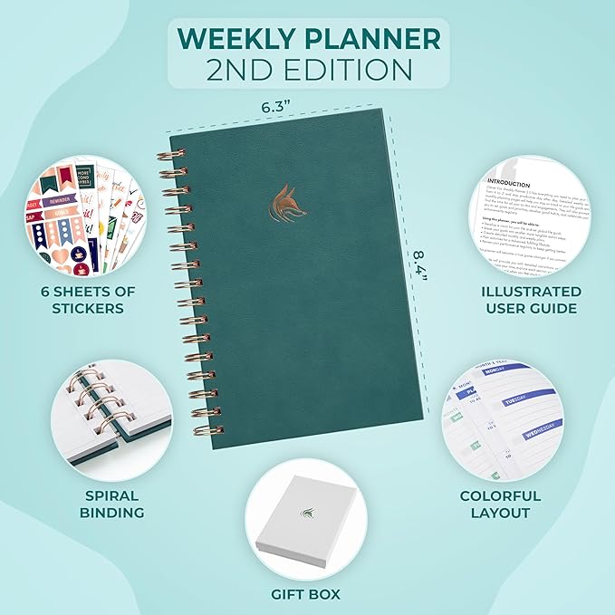 Clever Fox Planner 2nd Edition Spiral – Colorful Weekly & Monthly Goal Planner, Time Management & Productivity Organizer, Undated (Dark Teal)-DeskLoop Office