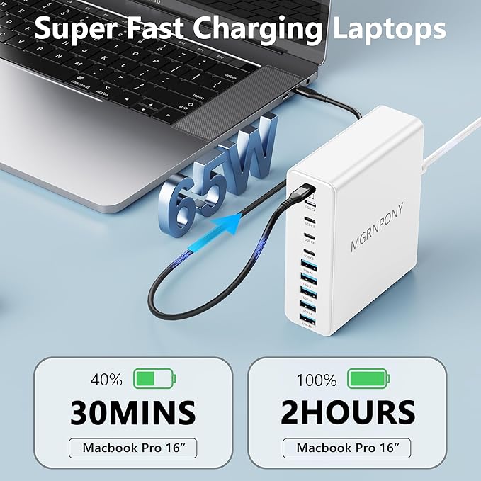 320W USB C Charger Block, 10-Port USB C Charging Station GaN III PD 65W Laptop Fast Charger Adapter for MacBook Pro/Air, DELL, iPad, iPhone, Samsung Galaxy White-DeskLoop Office