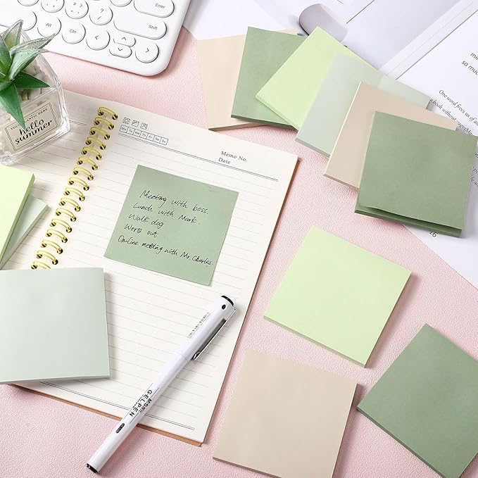 Thenshop 36 Pads Sticky Notes 3''x3'', Self Stick Notes Pads Office Supplies, 50 Sheets/pad Colored Aesthetic Sticky Accessories Home, Office, Notebook(Green)-DeskLoop Office