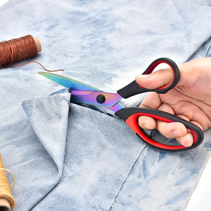 Craft Scissors Set of 3 Pack, All Purpose Sharp Titanium Blades Shears, Comfort Grip Handle, Multipurpose Fabric Scissors Tool Great for Adults, Office, Sewing, School and Home Supplies, Red&Black-DeskLoop Office