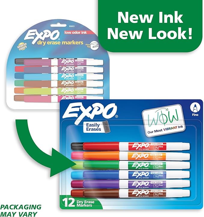 EXPO Low Odor Dry Erase Markers Fine Tip Assorted Colors 12 Count-DeskLoop Office