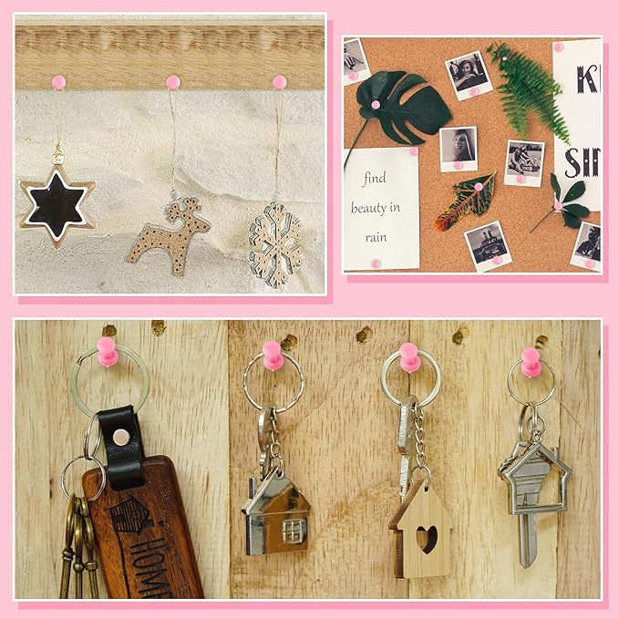 220 Count Pink Push Pins, Standard Plastic Head Steel Point Thumb Tacks Decorative Push Pins for Cork Board Wall Hanging-DeskLoop Office