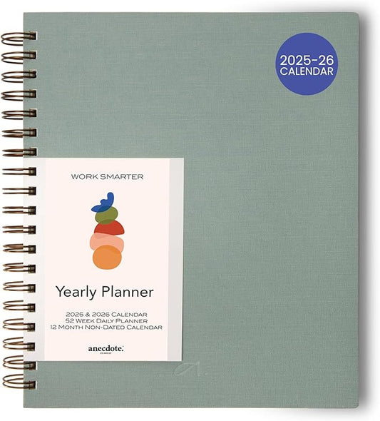 Anecdote Planner 2025 (8.5" x 10") Daily Planner Weekly Monthly Planner - 52 Weeks w/Library Buckram Cover, Brass Spiral - A4 Size Bleed-Resistant Paper – Dutch Blue-DeskLoop Office