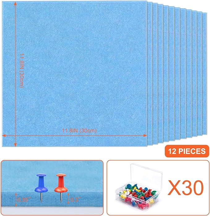 Cork Boards for Walls 48" x 36" Felt Board Alternative, 12 Pack Felt Wall Tiles Bulletin Board, Large Cork Board for Office Pin Board Tack Board Cork Boards-DeskLoop Office