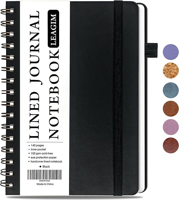 Lined Spiral Journal Notebook for Women & Men, College Ruled Hardcover Notebook for Work & Note Taking, Journals for Writing, 100 GSM, Business, School, 140 Pages, A5(5.8"x8.5") - Black-DeskLoop Office