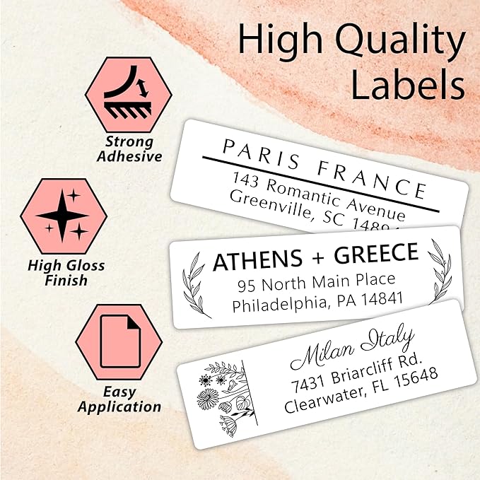 Personalized Return Address Labels - High Gloss Custom Mailing Labels on Sheets - Self-Adhesive Return Stickers for Envelopes with Crisp Printing Design (50-1000)-DeskLoop Office