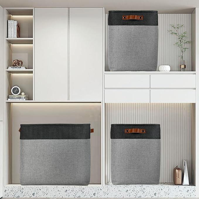 DULLEMELO Grey Storage Baskets for Organizing 3 Pack Fabric Shelf Baskets for Gifts Empty Large Storage Organizer for Closet,Clothes,Toys,Bedroom (Black&Grey)-DeskLoop Office
