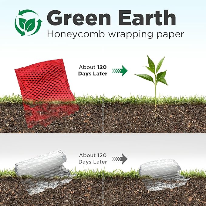 Honeycomb Packing Paper, 12"x200' Red | Perforated Honeycomb Packing Paper Recyclable Moving Supplies for Shipping & Moving | Plastic-Free Alternative to Bubble Cushion Wrap with 36 Fragile Stickers-DeskLoop Office