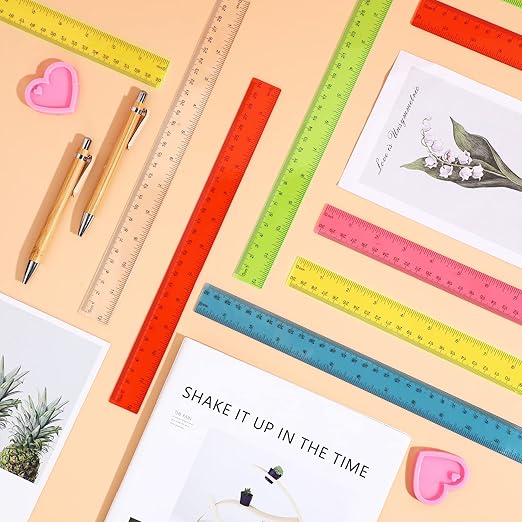 Fumete 600 Pack 12 Inch Plastic Rulers Bulk for Classroom Back to School Supplies Flexible Transparent Assorted Color Ruler with Centimeters and Inches for Office Teacher Student-DeskLoop Office