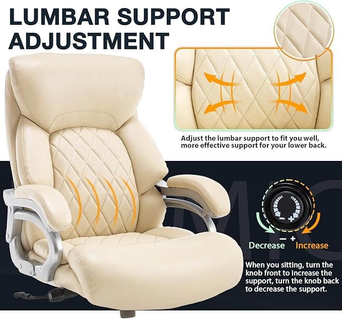 Big and Tall Office Chair for Heavy People, 500LBS High Back Extra Wide Heavy Duty Executive Office Chair Comfortable for Home, Large Computer Desk Chairs with Adjustable Lumbar Support Beige-DeskLoop Office