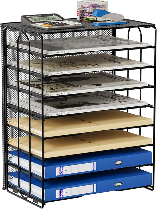 EasyPAG Mesh Desk Tray Organizer 8 Slot Classroom Office Desktop File Paper Sorter, Black-DeskLoop Office