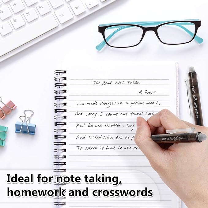 Vanstek 18 Black Retractable Erasable Gel Pens Clicker, Fine Point(0.7), Make Mistakes Disappear, Premium Comfort Grip, Black Ink for Planners, Note Taking and Crossword Puzzles-DeskLoop Office
