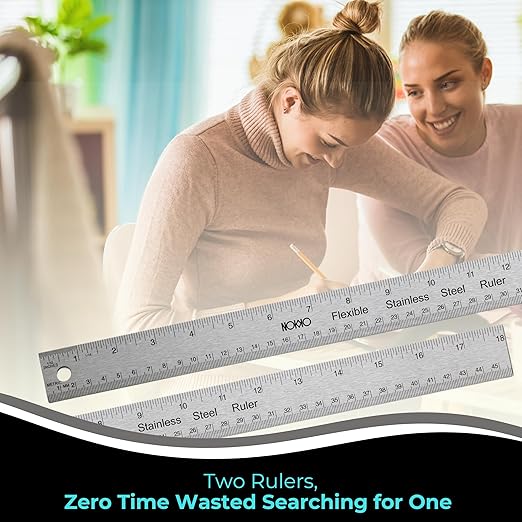 NOKKO 18 Inch Metal Ruler with Cork Backing, Pack of 2 - Stainless Steel Straight Edge Ruler with Inches and Centimeters, Non-Slip Cork Back for Precision Measurement and Stability-DeskLoop Office