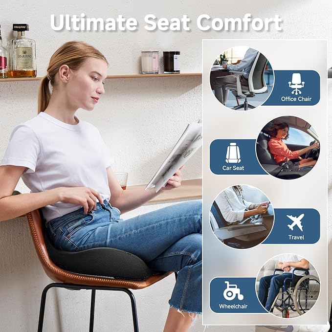 Benazcap Gel Seat Cushion for Office Chair Ergonomic Cushions-Gel & Memory Foam Coccyx Butt Pillow for Sciatica & Back Pain Relief for Long Sitting for Gaming Chair and Car Seat-Black-DeskLoop Office