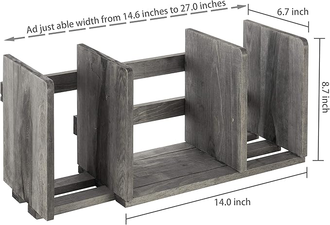 MyGift Barnwood Gray Wood Desktop Bookshelf Organizer, Expandable Adjustable Display Shelf Book Rack-DeskLoop Office