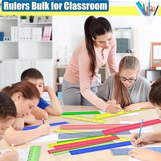 200 Pcs Rulers Bulk, 12 Inch Plastic Assorted Color Clear Rulers with Inches Centimeters Millimeter. Measuring Drawing Tool for Kids, Ideal Back to School Classroom Office Home Supplies-DeskLoop Office
