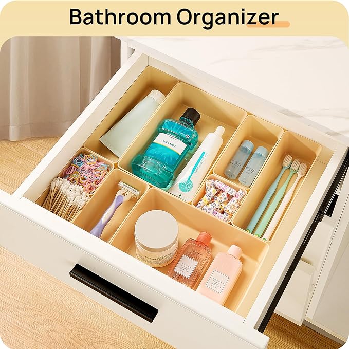 Vtopmart 25 PCS Plastic Drawer Organizers Set, 4-Size Versatile Bathroom and Vanity Drawer Organizer Trays, Storage Bins for Makeup, Bedroom, Kitchen Gadgets Utensils and Office-DeskLoop Office