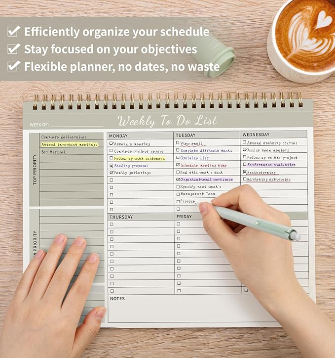 Weekly To Do List Notepad, 52 Undated Sheets (8.5"×11") Duplex-printed Daily Planner For Work Home School Office Desk Accessories Supplies & Goal Setting Tasks - Beige-DeskLoop Office