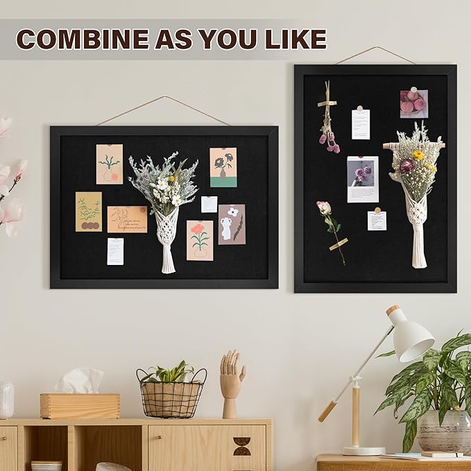 Black Cork Board Bulletin Board 16.7" x 11", 2-Pack Small Linen Corkboards with Frame for Walls, Cute Picture Display Pin Board Vision Board for Room School Office Bedroom 25 Pushpins-DeskLoop Office