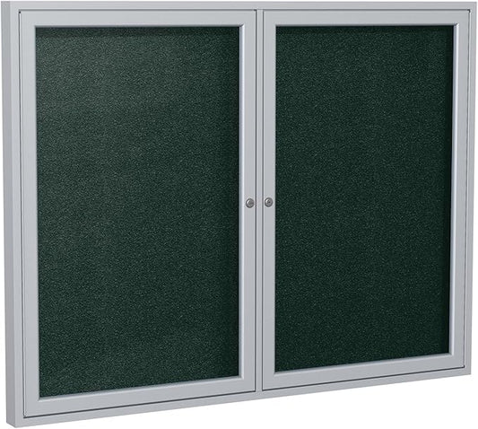 Ghent 48"x60" 2-Door Outdoor Enclosed Vinyl Bulletin Board, Shatter Resistant, with Lock, Satin Aluminum Frame - Ebony (PA24860VX-183), Made in the USA-DeskLoop Office