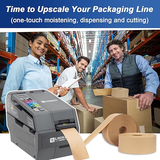 Automatic Kraft Tape Dispenser, Up to 3" Width, One-Touch Moistening & Heating, Grey, LockedPaper-EG100-DeskLoop Office