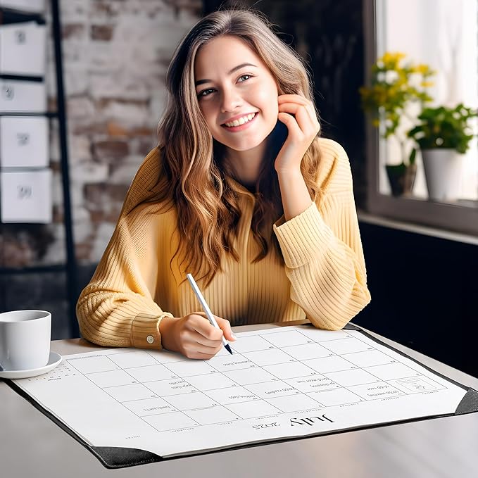 Simplified Desk Calendar 2025-2026 with Desktop Mat, Cabbrix Large Desk Pad Calendar 21" x 16-1/2" Covering July 2025 to June 2026, Desk Blotter Calendar 2025 for Home School and Office (Black)-DeskLoop Office