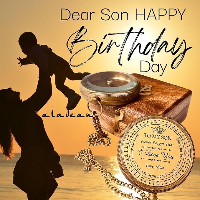 Gift for Son from Mom Dad | Engraved Compass 2" - Father to Son Gifts, Mom to Son Gifts for Graduation 2025, Birthday Baptism Confirmation Communion-DeskLoop Office