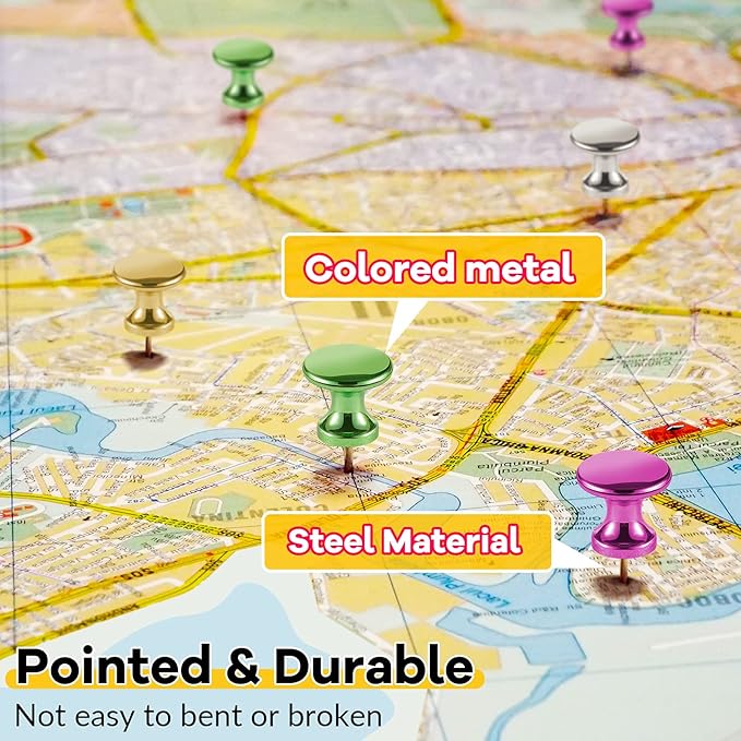 Outus 100 Pcs Giant Push Pins Large Thumb Tacks Plastic Heads 1 Inch Jumbo Push Pins for Cork Board Map Posters Office School(Purplish Red, Gold, Blue, Green, Silver)-DeskLoop Office