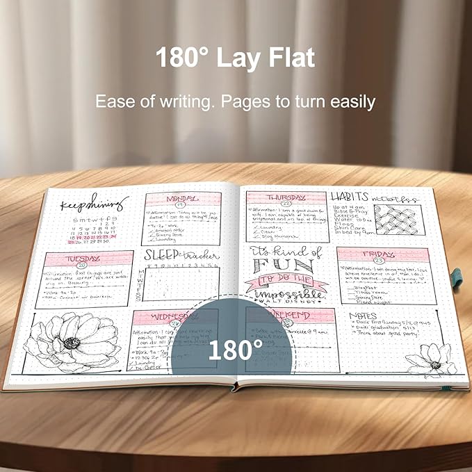 AHGXG Bullet Dotted Journal - Large A4 Notebook Dotted, 8.5''×11'', 320 Pages Dot Grid Notebook, 100gsm Thick Paper, Leather Softcover, with Journal Stencils, Inner Pocket - Cyan-DeskLoop Office