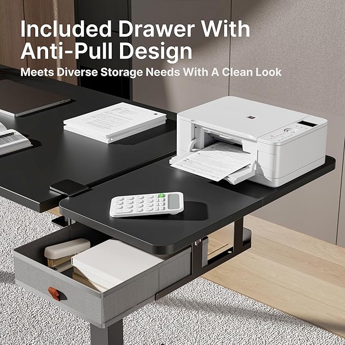 Desk Extender Tray, 24" x 12" Clamp On Desk Shelf, Desk Extension with Storage Drawer, Table Desk Arm Rest, Clamp On Keyboard Tray for Office and Home, Workstation Organizer, Medium, Black-DeskLoop Office