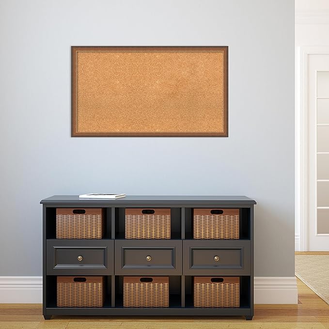 Amanti Art Natural Cork Board for Wall, 22x38 Vision Board with Bronze Frame, Large Corkboard Office Decor for Home Organization, Modern Corkboard Pinboard to Display Items for Home Organization in-DeskLoop Office