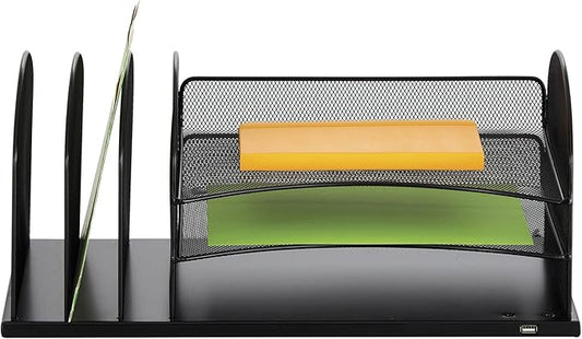 Safco Products 3231BL Onyx Desktop Organizer with USB Charging Port, 3 Section File Sorter, 3 Paper Trays, Durable Steel Construction, Black-DeskLoop Office
