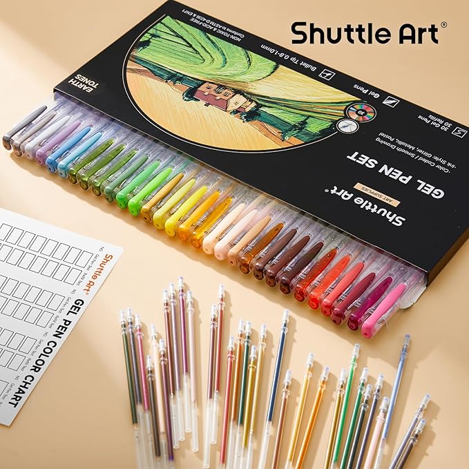 Shuttle Art 60 Pack Earth Tone Gel Pens, 30 Brown Earth Tone Gel Pens with 30 Refills for Adults Coloring Books Journaling Drawing Nature, Landscapes, Animals Scenes-DeskLoop Office