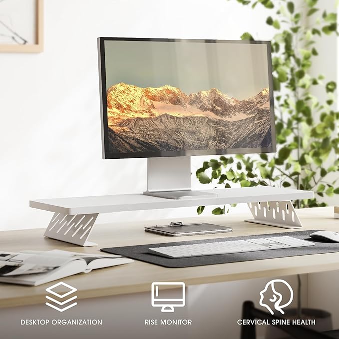 Fenge Monitor Stand Riser, Desk Top Shelf for 2 Monitors, Computer Stands for Desk, Wood & Steel Desktop Riser for Laptop, PC, Printer-DeskLoop Office