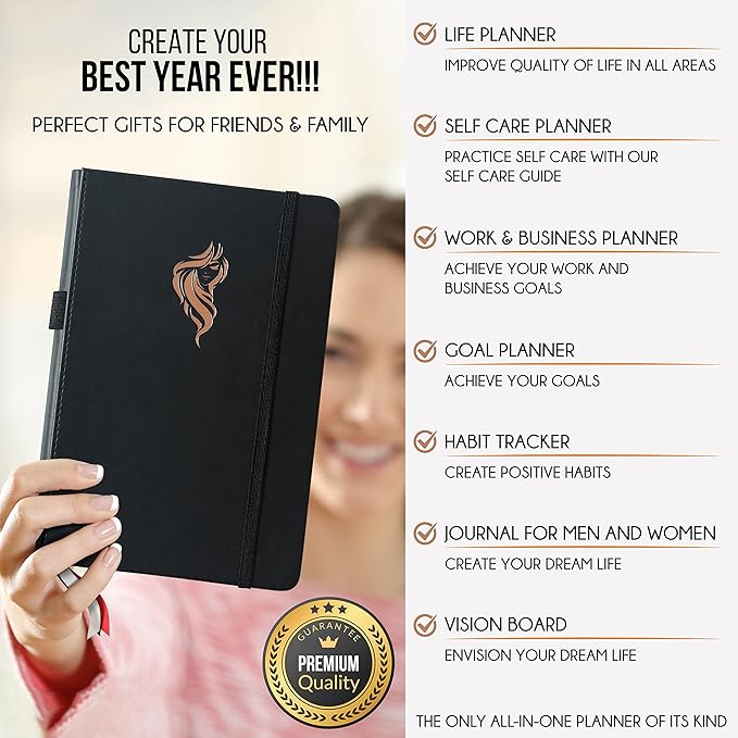 Hourly Planner - Undated Daily, Weekly & Monthly Planner with Budget Section | A 12 Month Journey to Increase Productivity & Happiness | Life Organizer & Gratitude Journal - Vertical Format-DeskLoop Office