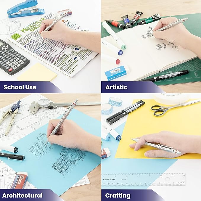 Pacific Arc Chromagraph Metal Mechanical Pencil .3 mm Silver Barrel Mechanical Pencil with Built In Lead Pencil Grade Indicator, Lead Pencil Holder for Drafting, Sketching, and Drawing-DeskLoop Office