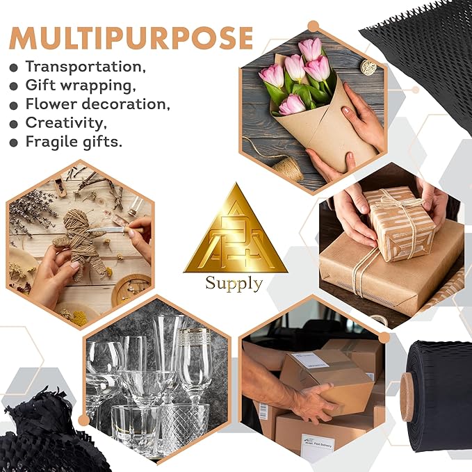 Black Honeycomb Packing Paper for Moving Breakables, 15 Inch x 100 Feet. Fragile Shipping Supplies. Perforated Packing Materials for Fragile Items. Moving Paper Wrap. Eco Friendly Packaging-DeskLoop Office