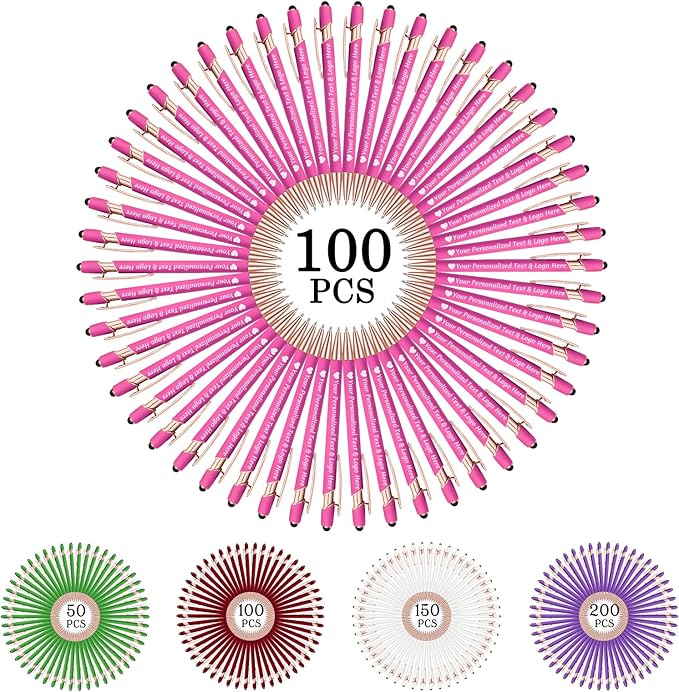 STREADVE 100 Personalized Custom Pens Engraved Writing Pen with Name Logo, Customized Promotional Items Stylus Pen Gifts for Women Realtor Quinceañera Wedding Business, Pink-DeskLoop Office