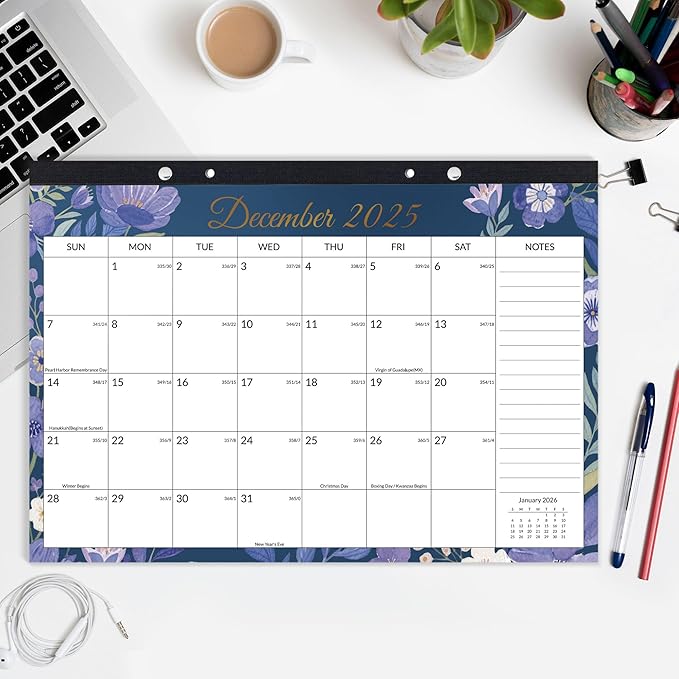 SUNEE Desk Calendar 2025-2026 - 18 Month Calendar Oct 2025 - Mar 2027, 17" x 12" Desktop Calendar with Notes, for Planning, Organizing in Family, School or Office - Colorful Floral 2026 Calendar-DeskLoop Office