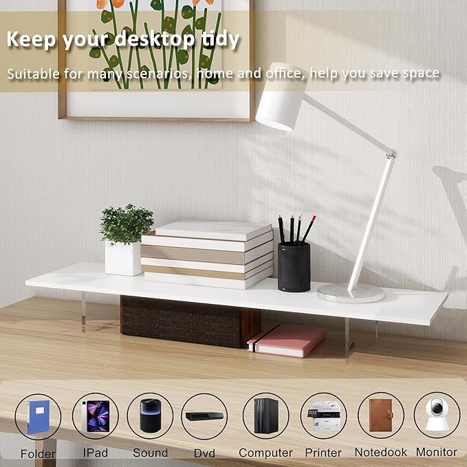 Monitor Stand Riser,Wood & Acrylic Computer Monitor Stand with LED Light,Desk Accessories Desktop Organizer Stand for Computer,Laptop,Printer,PC & TV Screen Riser-DeskLoop Office