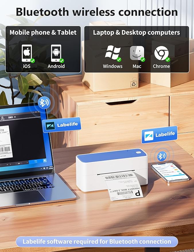 Phomemo Thermal Label Printer, 4X6 Shipping Labels Printer for Small Business, Wireless Label Printers for Package for Phone & Pad & PC, Used for Ebay, UPS, Shopify, TikTok, USPS, FedEx, DHL, Temu-DeskLoop Office