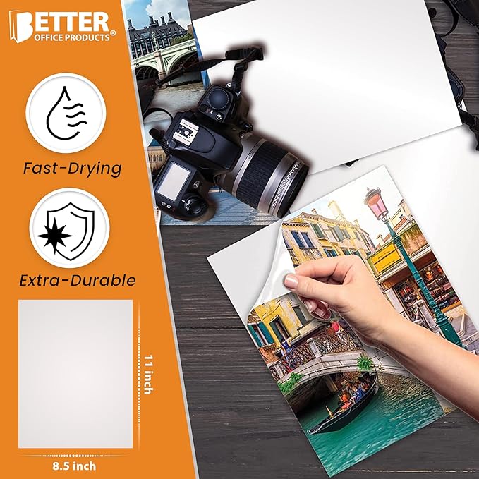 Better Office Products Self-Adhesive Photo Paper, Sticky Photo Paper, Glossy, 8.5 x 11 Inch, 50 Sheets, 135 gsm, Letter Size, 50-Count Pack-DeskLoop Office