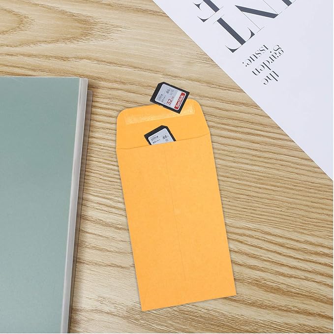 200PCS #3 Coin Envelopes 2.5x4.25 inches Brown Kraft Envelopes Classic Small Parts Gummed Flap for Coins, Cash, Credit Cards, Seeds-DeskLoop Office